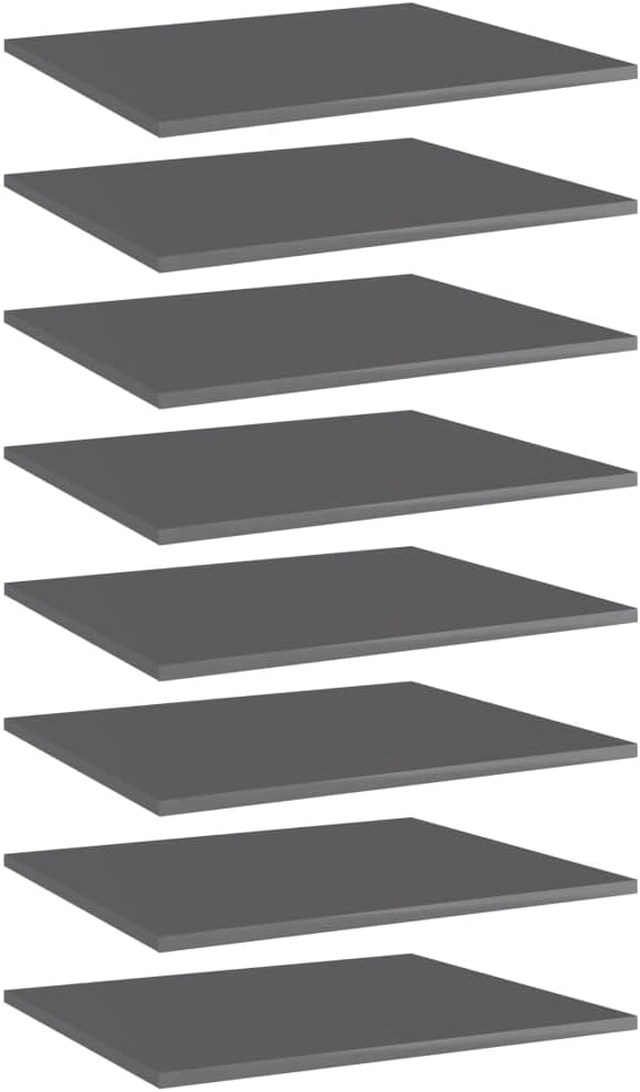 Set of 8 High Gloss Gray Floating Shelves, 23.6x19.7 Inch Wall Mounted Storage Shelving Unit for Living Room, Modern Engineered Wood Display Ledge