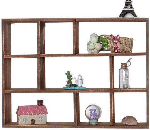 Shadow Box Display Shelf, Wall Mounted Wooden Hanging Display Shelf Floating Shelf Perfect for Little Figurines, Multi-Slot Wall Collection Freestanding Farmhouse Decor Display Case (Style I, Brown)