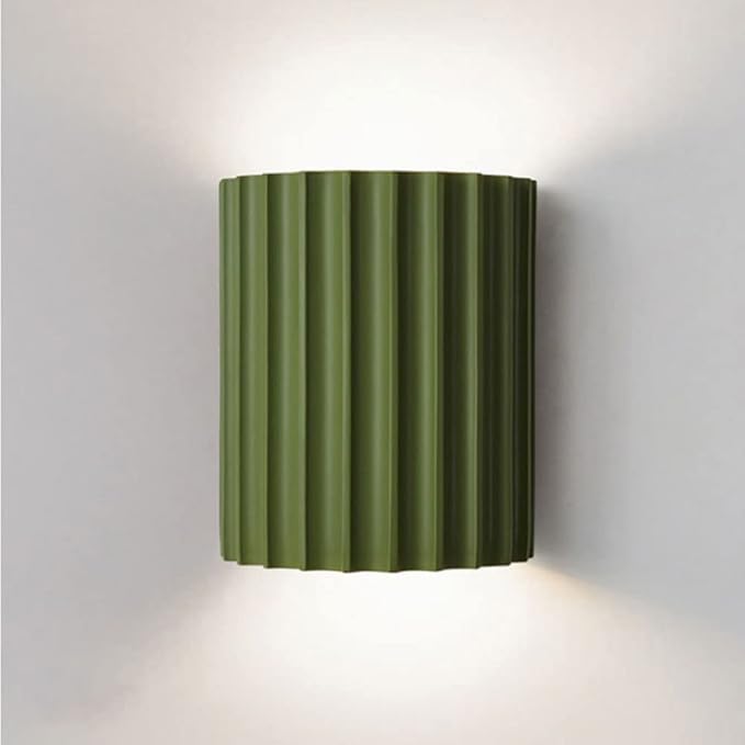 WDDJP Modern Terracotta Ribbed Up Down Wall Sconce Fluted Cylinder Minimalist Indoor Wall Mounted Light Fixture for Bedroom Living Room Hallway(Green)