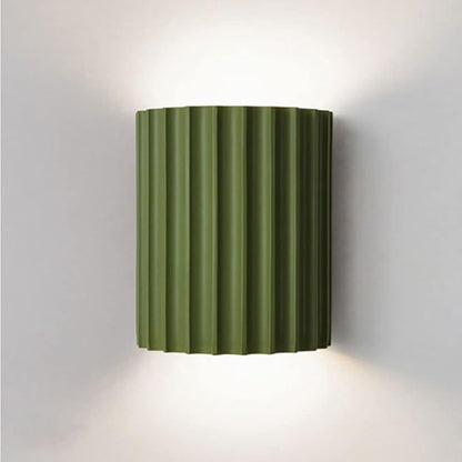 WDDJP Modern Terracotta Ribbed Up Down Wall Sconce Fluted Cylinder Minimalist Indoor Wall Mounted Light Fixture for Bedroom Living Room Hallway(Green)