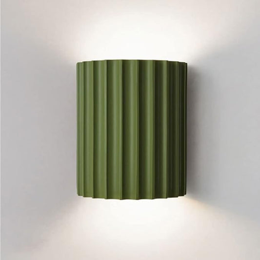 WDDJP Modern Terracotta Ribbed Up Down Wall Sconce Fluted Cylinder Minimalist Indoor Wall Mounted Light Fixture for Bedroom Living Room Hallway(Green)
