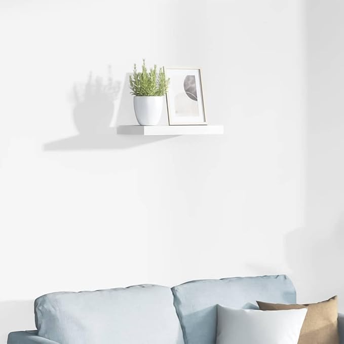 High Gloss White Honeycomb MDF and Metal Floating Wall Shelf, Modern Minimalist Design for Living Room or Study, Durable Storage Solution with Strong Weight Capacity, Easy