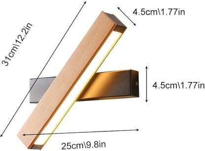 Modern Indoor LED Wall Sconce Wooden Minimalist Interior Small Wall Lights 1 Pack Hardwired 360° Rotatable Wall Mount Light for Living Room Bedroom Hallway Corridor(Warm light,Large)
