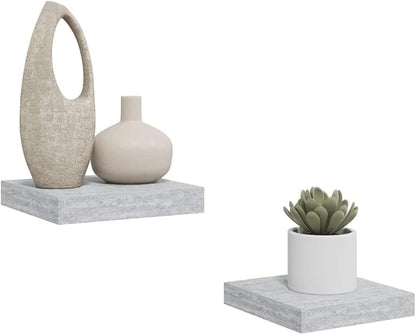 Concrete Grey Floating Wall Shelves Set of 2, Honeycomb MDF and Metal Modern Invisible Mounting System for Living Room Office Decor, Durable Display Shelf for Books