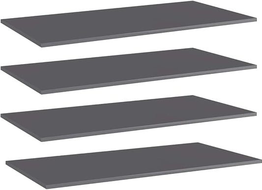Set of 4 Wall Mounted Floating Shelves, 39.4x19.7 Inch Modern High Gloss Gray Engineered Wood Bookshelves for Living Room Bedroom Storage Display