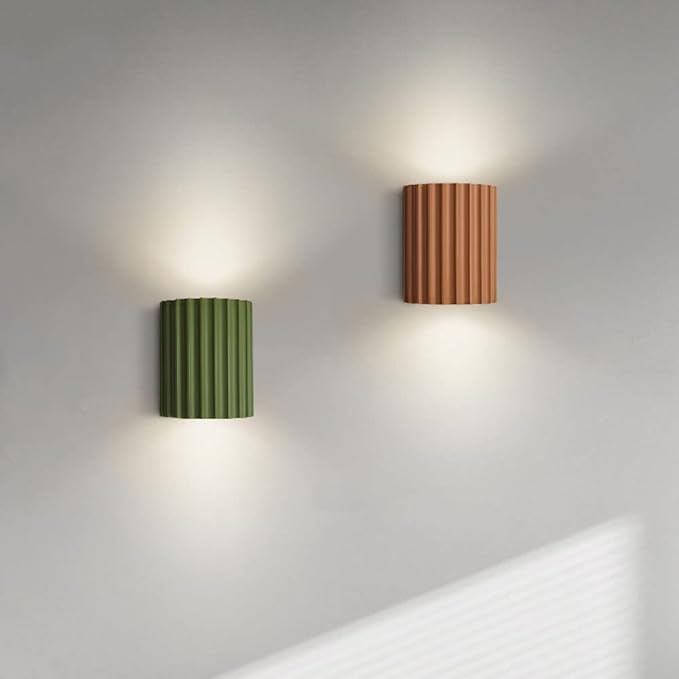 WDDJP Modern Terracotta Ribbed Up Down Wall Sconce Fluted Cylinder Minimalist Indoor Wall Mounted Light Fixture for Bedroom Living Room Hallway(Green)