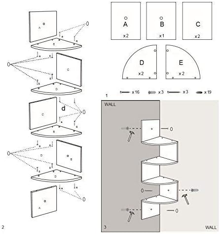WELLAND White Finished Floating Shelf,Zig Zag 4 Tiers Corner Wall Mounted Shelf