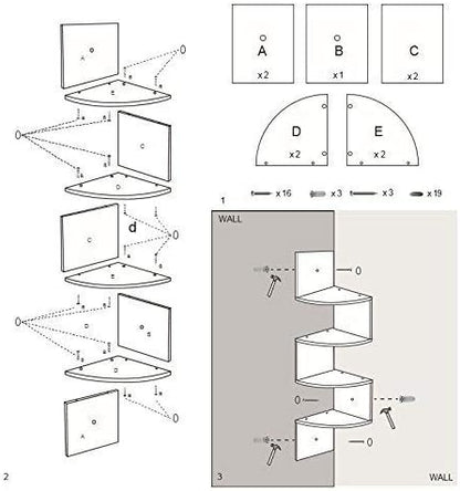 WELLAND White Finished Floating Shelf,Zig Zag 4 Tiers Corner Wall Mounted Shelf