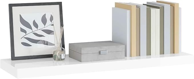 High Gloss White Honeycomb MDF Floating Wall Shelf with Metal Brackets, Modern Minimalist Design for Home and Office Display, Easy Installation and Strong Support, 4-Piece Set