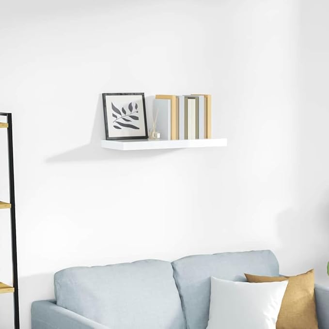 High Gloss White Honeycomb MDF Floating Wall Shelf with Metal Bracket, Modern Display for Books and Decor, Easy Installation Hardware Included, Compact Size for Small Spaces,