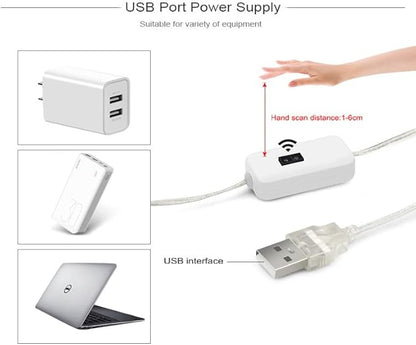 LED USB Under Cabinet Lights with Hand Wave,Under Counter Lighting, Under Desk Light Bar, Hand Wave Activated, Plug and Play,Soft Strip Light for Kitchen,Shelf,Cupboard,Closet (White, 5m)