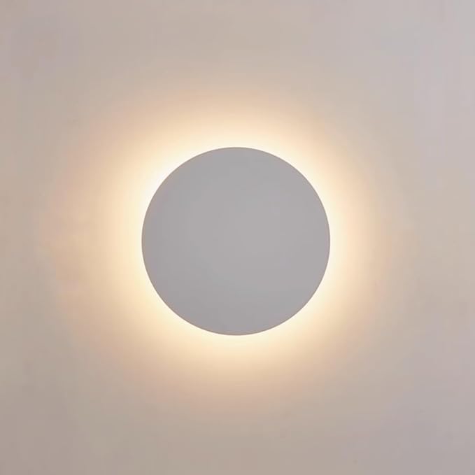 White Modern Wall Sconce Round Disc Sconces Wall Lighting Metal Circular Stairwell Lighting 3000K Warm LED Wall Lights for Living Room Bedroom Stairway - 20"