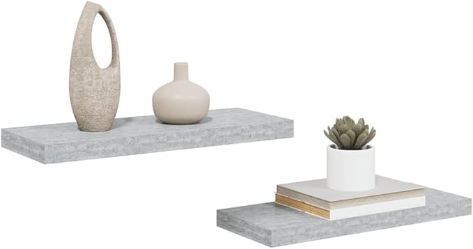 Concrete Grey Honeycomb MDF Floating Wall Shelf Set of 2, Metal Brackets for Modern Display and Durable Storage