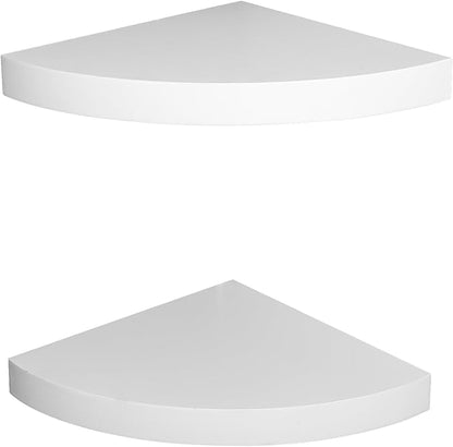 AHDECOR Wood Corner Shelves White, Durable Floating Corner Shelf for Organizing and Displaying Décor in Any Room, Set of 2