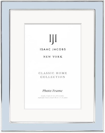 Isaac Jacobs 6x8 (Matted 4x6) Light Blue Enamel Picture Frame with Silver Metal Edge and Easel, Tabletop Display, Wall Décor, Photo Gallery, (6x8 (Matted 4x6), Light Blue with Silver)