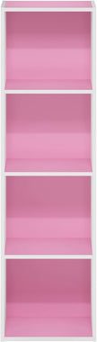 Furinno PASIR Book Shelf, 4-Tier Modern Bookshelf, Open Shelves Bookcase 9 x 12 x 42, for Living Room, Bedroom, Home Office, Pink/White