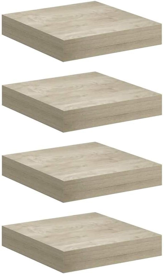 Wall Shelf Set of 4 Oak Honeycomb MDF Metal Small Floating Shelves for Modern Home Office Storage and Display