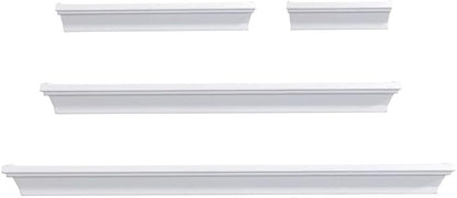 MELANNCO Floating Wall Shelves Set of 4, White Wood Display Shelves for Wall, Includes 6, 12, 20 and 24 Inch Sizes with Raised Edges and Mounting Hardware for Room Decor, Home Decor