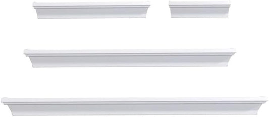 MELANNCO Floating Wall Shelves Set of 4, White Wood Display Shelves for Wall, Includes 6, 12, 20 and 24 Inch Sizes with Raised Edges and Mounting Hardware for Room Decor, Home Decor
