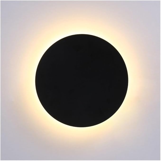 Modern Nordic Round LED Wall Light Black Metal 3000K Warm Light Gold Glow Wall Mounted Lamp for Bedroom Living Room Hallway Stairway Minimalist Ambient Wall Sconce(Dark,16"/40cm)