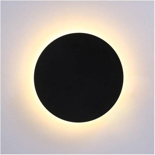 Modern Nordic Round LED Wall Light Black Metal 3000K Warm Light Gold Glow Wall Mounted Lamp for Bedroom Living Room Hallway Stairway Minimalist Ambient Wall Sconce(Dark,8"/20cm)