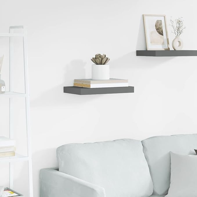 High Gloss Grey Floating Wall Shelf, Modern Honeycomb MDF Small Wall Shelf for Living Room Bedroom Office, Durable Storage Display Organizer with Easy Installation