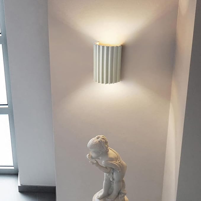 7 Inch Large Contemporary White Wall Sconce Modern Wall Light Up and Down 2 Lights Wall Mounted Lamp Nordic Resin Plaster Sconces Lighting for Living Room Bed Room Stairway Hallway