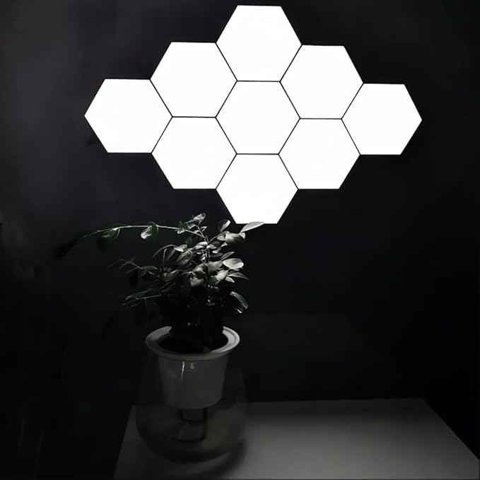 Hexagon Lights, Minimalist White Touch Night Light, Center Touch-Sensitive Wall Panels, Hex Light with USB-Power for Autism, Game Room Decor, Party (12)