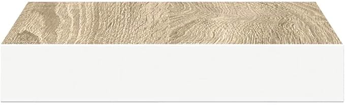 Floating Wall Shelf Set of 2 Oak and White Honeycomb MDF with Metal Brackets, Modern Matte Finish Storage for Living Room Office, Invisible Mounting System, Durable Space