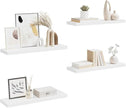 Set of 4 White Floating Wall Shelves, Honeycomb MDF and Metal Construction 31.5x9.3x1.5 Inches, Modern Invisible Mounting System for Living Room Bedroom Office Storage