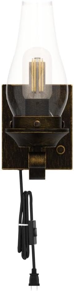 Yisuro Plug in Wall Sconce,Oil Rubbed Bronze Wall Sconces,Retro Rustic Wall Lamps,Sconces Wall Lighting with Amber Glass,Indoor Vintage Bedside Wall Lighting for Living Room Bathroom