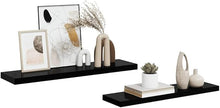 Modern Floating Wall Shelf Set of 2 High Gloss Black Honeycomb MDF with Metal Mounting System for Living Room Office Bedroom Storage Display