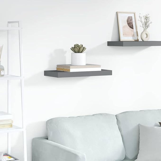 High Gloss Grey Floating Wall Shelf with Honeycomb MDF and Metal Frame, 19.7 Inch Modern Invisible Mounting Display Shelf for Decorations and Books, Durable and Versatile