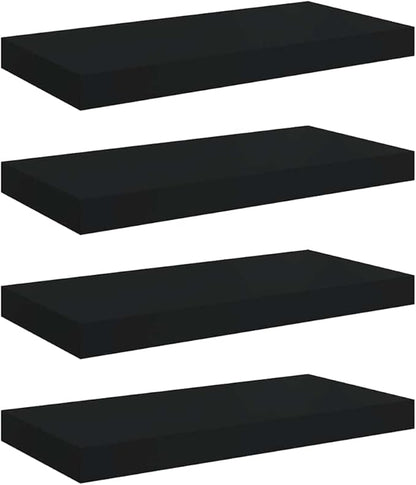 Black Honeycomb MDF Floating Wall Shelf Set of 4 with Metal Mounting, Modern Minimalist Design for Living Room Bedroom, Strong Load Capacity, Easy Installation Hidden