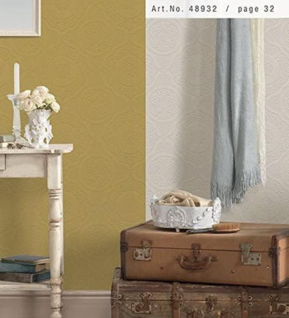 Manhattan Comfort Carter Series Vinyl Textured Paintable Floral Scroll Boarded Square Design Large Wallpaper Roll, 21" W x 33'L, White