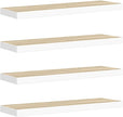 Wall Shelf Set of 4 Oak and White Honeycomb MDF Metal Floating Shelves 31.5 Inch Long Modern Display Storage for Home Office