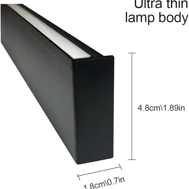 Modern LED Black Linear Wall Sconce - Minimalist Wall Washer Light Fixture for Bedroom, Hallway, Office, and Living Room (40cm, 6000K)