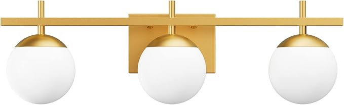 Ralbay Mid Century Modern Gold Bathroom Light Fixtures Gold Milky Glass Modern Bathroom Vanity Lights Over Mirror, Gold 3-Light (Exclude Bulb)