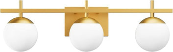 Ralbay Mid Century Modern Gold Bathroom Light Fixtures Gold Milky Glass Modern Bathroom Vanity Lights Over Mirror, Gold 3-Light (Exclude Bulb)