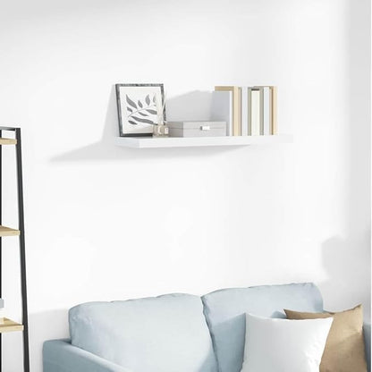 High Gloss White Floating Wall Shelf with Invisible Mounting System, 31.5 Inch Long and 9.3 Inch Wide, Durable MDF Construction for Modern Home Decor and Display Storage
