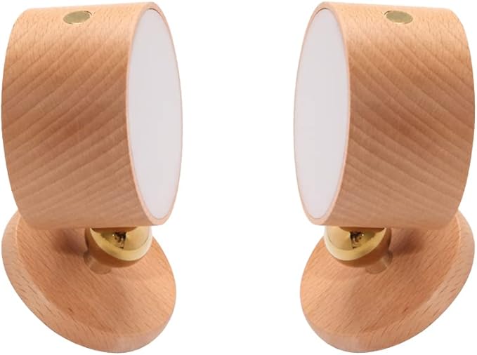Led Wall Mounted Reading Lights, Wireless Wall Sconce with USB Charging Port Rechargeable Battery 360°Rotate Magnetic Ball Dimmable Touch Control, Lamps for Study Bedside(Beech 2 PC)