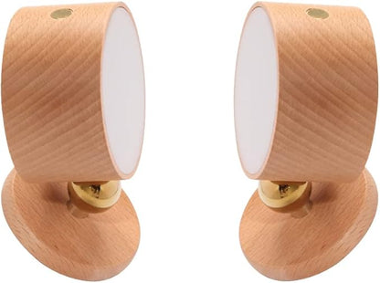 Led Wall Mounted Reading Lights, Wireless Wall Sconce with USB Charging Port Rechargeable Battery 360°Rotate Magnetic Ball Dimmable Touch Control, Lamps for Study Bedside(Beech 2 PC)