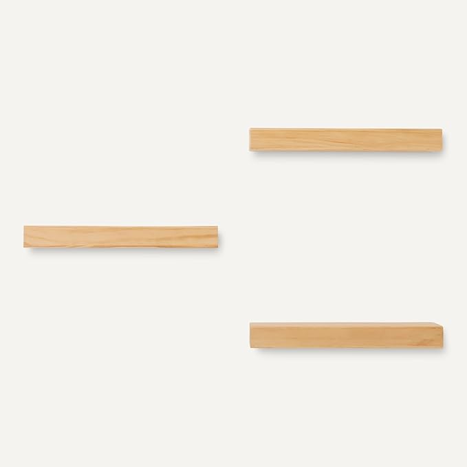 Amazon Basics Wood Floating Wall Shelves, 3-Pack, Pine, 15.8
