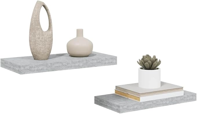 Concrete Grey Honeycomb MDF Metal Floating Wall Shelf Set of 2 for Living Room Office Display Storage