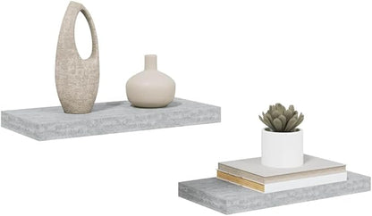 Concrete Grey Honeycomb MDF Floating Wall Shelf Set of 2 with Metal Brackets for Modern Home Office Decor and Display