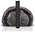 Nature's Decorations A Quality Black Agate Geode Bookends - Heavy Duty with Non-Skid Rubber Bumpers for Shelves, Office, Home Decor - Cool Crystal Stone (1 Pair 3-4 LB)