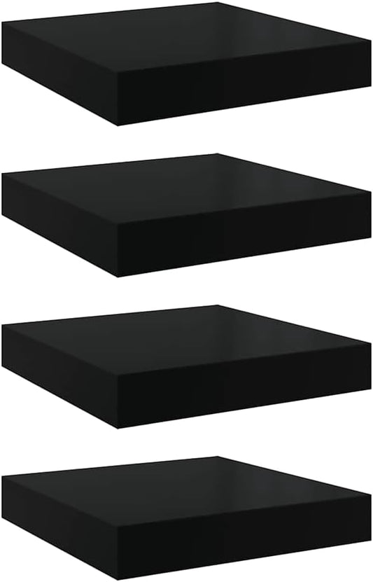 High Gloss Black Floating Wall Shelf Set of 4, Honeycomb MDF and Metal Small Shelves for Modern Home Decor, Display Organizer for Living Room, Bedroom, or Office