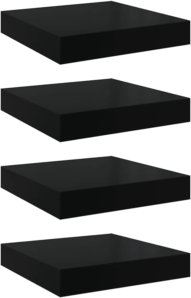 High Gloss Black Floating Wall Shelf Set of 4, Honeycomb MDF and Metal Small Shelves for Modern Home Decor, Display Organizer with Sleek Style and Robust Load Capacity