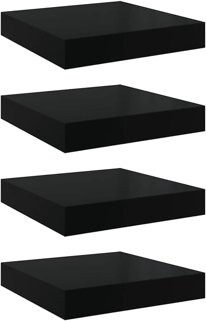 High Gloss Black Floating Wall Shelf Set of 4, Honeycomb MDF and Metal Small Shelves for Modern Home Decor, Display Organizer for Living Room Bedroom Office