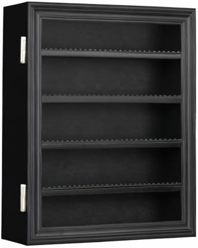 Block Toy Minifigures Dimensions Display Case Thimble Wall Cabinet Shelves Compatible with Challenge Coin Lockalbe UV Protection Door (Small - Black Frame)
